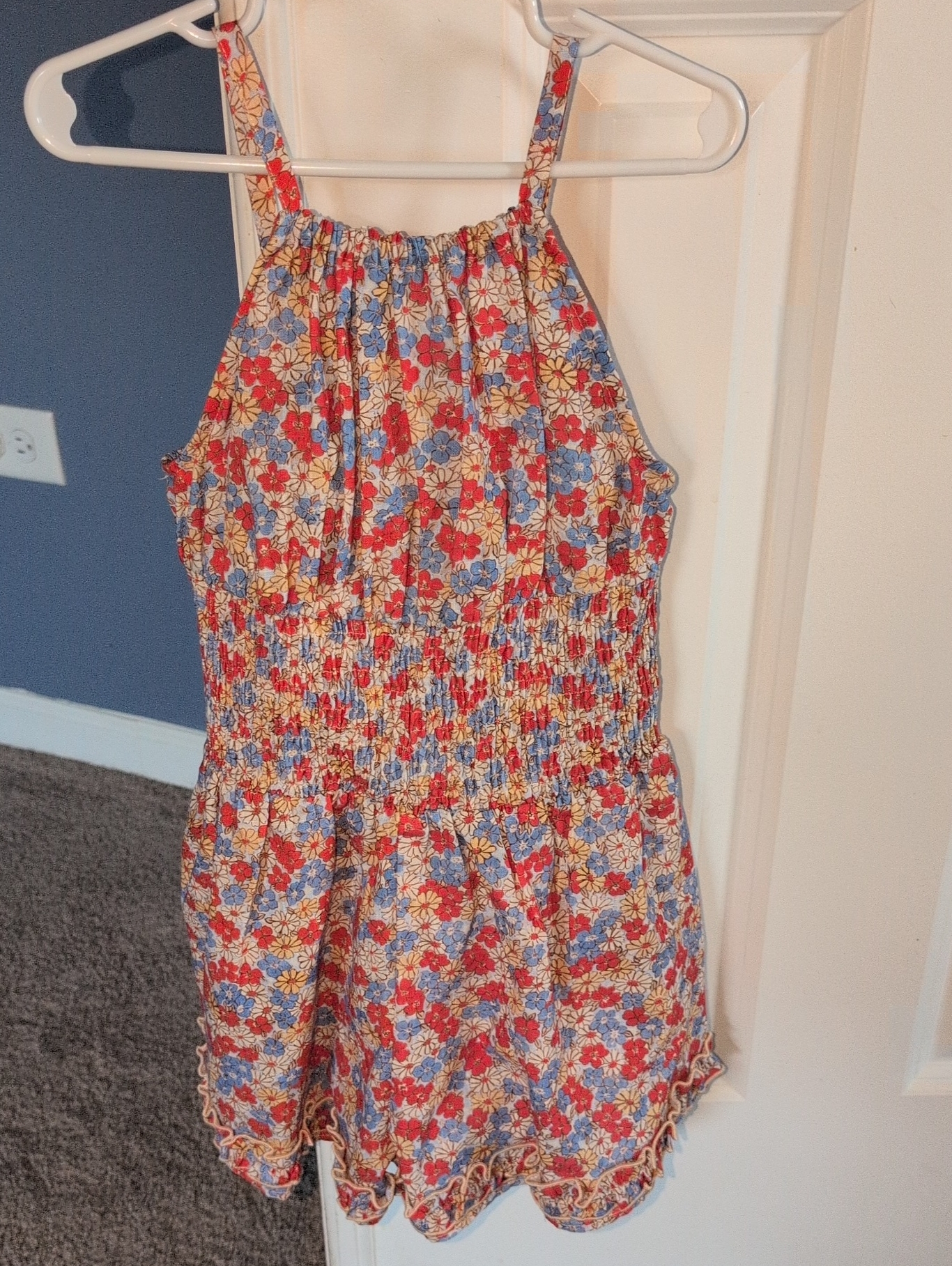 Zara Red, Blue & Cream Floral Halter Romper